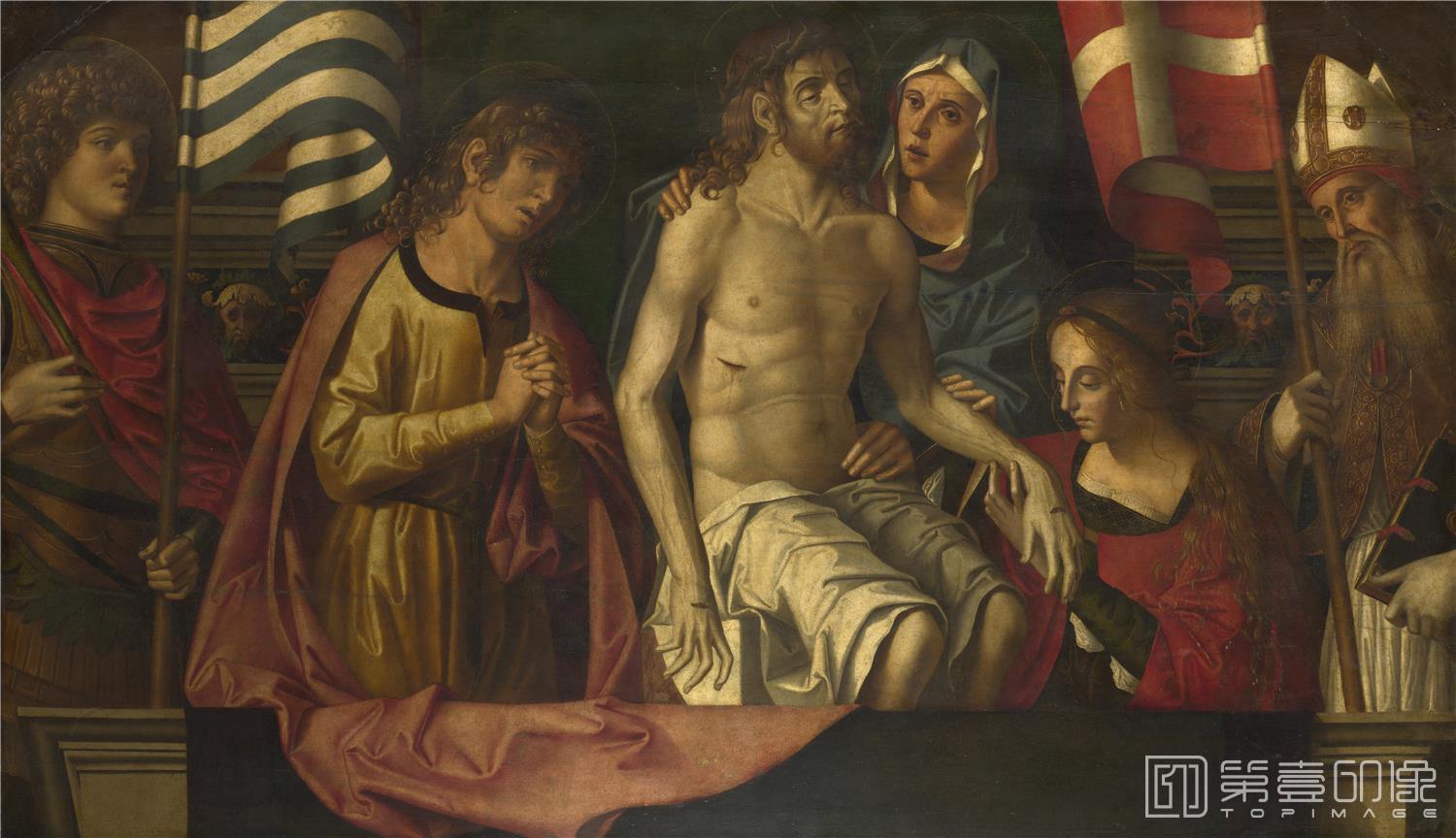 油画-大英博物馆藏画-Marco Palmezzano - The Dead Christ with the Virgin and Saints-1669